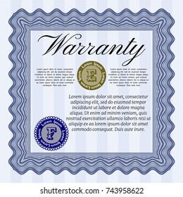 Blue Retro Warranty template. Vector illustration. With complex background. Modern design. 