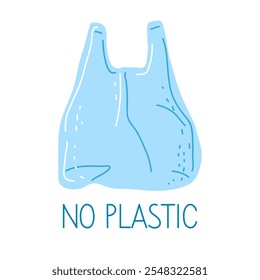 A blue reusable bag promoting the message against plastic use in an eco-friendly initiative