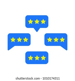 Blue review rating icon, flat style review stars with good and bad rate chat bubble speech, concept of testimonial messages, notification alerts, feedback evaluation, quality assessment image