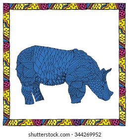 Blue rhinoceros illustration.Rhino - Stylized fantasy patterned Rhinoceros. 