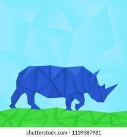 Blue rhinoceros. Paper polygonal. Vector illustration