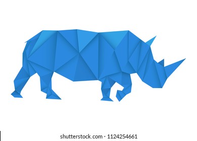 Blue rhinoceros. Polygonal vector illustration isolated on white background