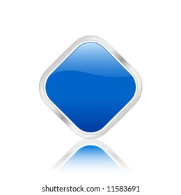 Blue rhomb icon with metal contour, isolated on white background. Vector illustration