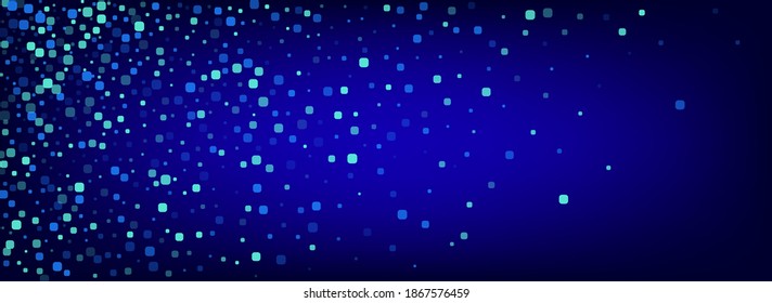 Blue Rhombus Effect Panoramic Vector Blue Background. Independence Cell Pattern. Celebration Particle Wallpaper. Turquoise Abstract Card.