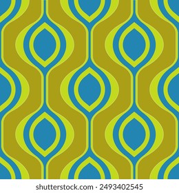 Blue rhombus shaped leaves on a green background form an endless geometric seamless pattern for modern textiles, decorative pillows. Vector.