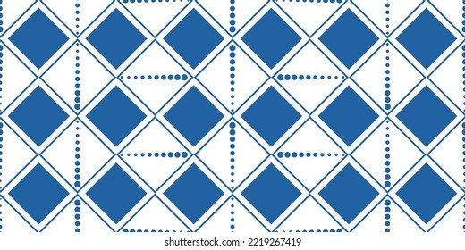 Blue rhombuses for interior and decoration. Vector of a repeating pattern between blue diamonds. Seamless blue identical rhombuses.