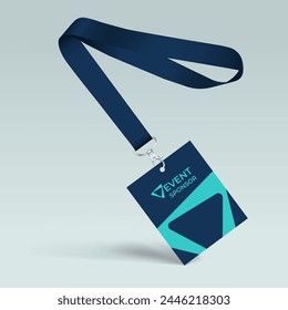 Blue Ribbon and access card with plastic case. Template for the presentation of your design. Realistic vector illustration