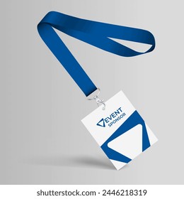 Blue Ribbon and access card with plastic case. Template for the presentation of your design. Realistic vector illustration