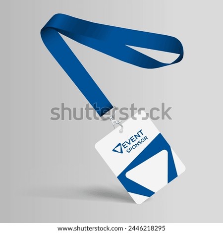 Blue Ribbon and access card with plastic case. Template for the presentation of your design. Realistic vector illustration
