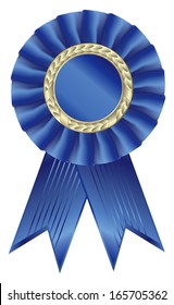 Blue ribbon award. Isolated on white background - vector illustration.