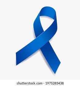 Blue ribbon awareness Arthritis, Water Safety, Hydrocephaly, Fibrous Dysplasia, Education, Colon Cancer. Isolated on white background. Vector  illustration.