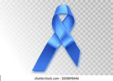Blue ribbon. Awareness of men health in November with blue prostate cancer ribbon on transparent background. Symbol of oncology affected man. Copy space.
