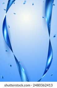 Blue ribbon background with beautiful confetti Vector illustration