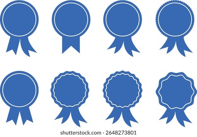 Blue Ribbon Badges Set, Award, Guarantee, Premium Quality, Winner, and Achievement Labels in Multiple Styles. Vector