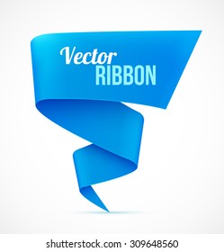Blue ribbon banner design element on white background. Vector illustration