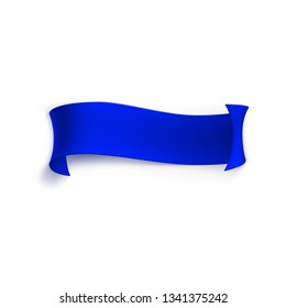 Blue ribbon banner from ribbons or paper. Scroll of parchment