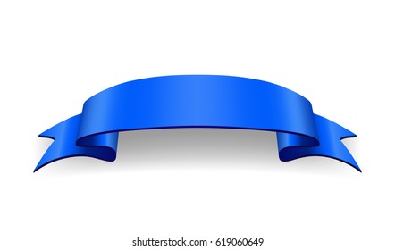 Blue ribbon banner. Satin glossy bow blank. Design ribbon blank element isolated on white background. Empty banner Vector illustration