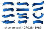 Blue Ribbon banner set design elements. Simple ribbons. Luxury ribbon banner design material. collection of luxurious title ribbons with blue gold edges. vector