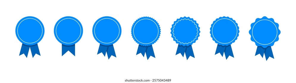 blue ribbon and banner. set of premium quality and guarantee labels isolated on white background. vector 10 eps.