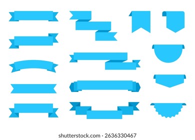 Blue Ribbon Banner Vector Set – Flat Decorative Labels and Blank Badges for Design and UI Elements