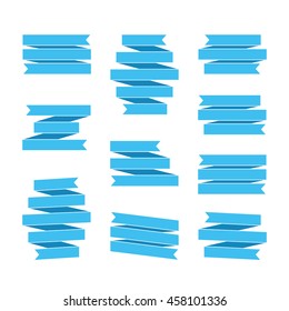 Blue ribbon banners set. Beautiful blank for decoration graphic. Old vintage style Flat design. Premium decorative elements isolated on white background. Template collection labels Vector illustration