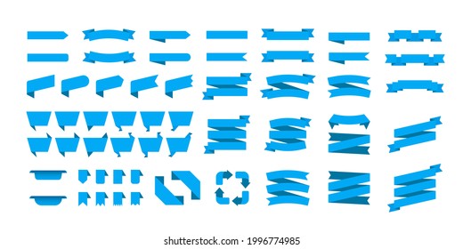 Banderas de cinta azul fijadas. Colocación de grandes cintas. Colección de cintas aisladas en fondo blanco. Gráfico vectorial. EPS 10