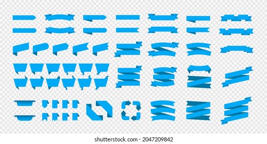 Blue ribbon banners set. Big ribbons set. Ribbons collection isolated on transparent background. Royal ribbons set. Vector graphic. EPS 10