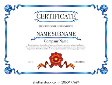 Blue ribbon border certificate for excellence performance with red stamp