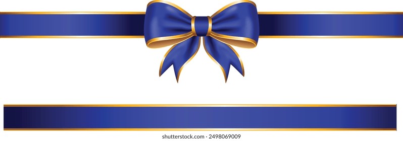 Blue ribbon bow with gold trim and straight horizontal border