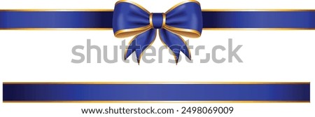 Blue ribbon bow with gold trim and straight horizontal border