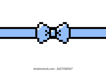 Blue ribbon bow icon in pixel art. Y2k inspired gift bow wrapping icon. Mood of 90's. 8 bit retro style isolated vector illustration on white background. Game abstract elegant decoration element
