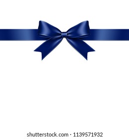 Blue ribbon bow isolated on white background. Vector illustration of blue ribbon bow. Greeting gift bow concept. 