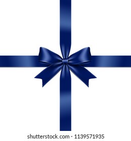 Blue Ribbon Bow isolated on White Background. Vector Illustration of Blue Ribbon Bow. Greeting Gift Concept. 