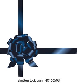 Blue ribbon and bow isolated on white background