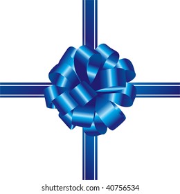 Cinta azul y arco aislados en fondo blanco
