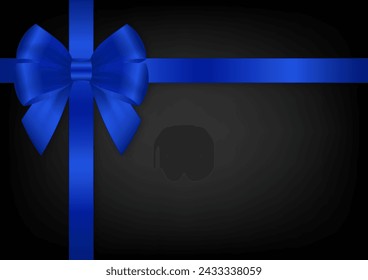 Blue Ribbon Bow on Black Background. Vector Illustration.