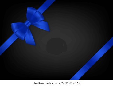 Blue Ribbon Bow on Black Background. Vector Illustration.
