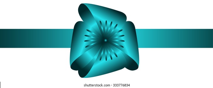 Blue ribbon with a bow on a white background. Vector illustration.