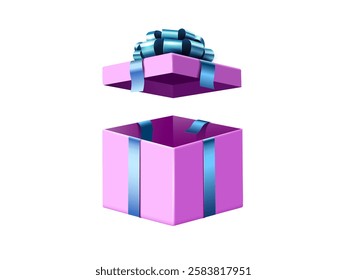 blue ribbon bow open gift box isolated on the white background. realistic gift vector illustration  design element.
