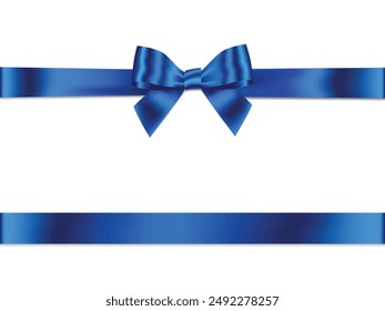 Blue Ribbon Bow Realistic shiny satin with shadow horizontal ribbon for decorate your wedding invitation card and present ,greeting card father's day card, or gift boxes vector EPS10 isolated on white