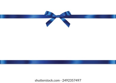 Blue Ribbon Bow Realistic shiny satin with shadow horizontal ribbon for decorate your father's day or wedding invitation card ,greeting card, certificate, coupon or gift boxes vector with copy space