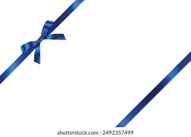 Blue Ribbon Bow Realistic shiny satin with shadow place on corner for decorate your father's day wedding invitation card ,greeting card, certificate, coupon or gift boxes vector EPS10 with copy space 