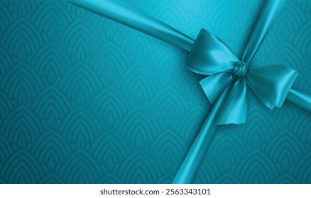 Blue Ribbon Bow Realistic shiny satin place on corner of paper for decorate your wedding invitation card , voucher ,greeting card or gift boxes vector EPS10 background.