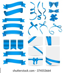 Blue Ribbon and Bow Set. Vector illustration EPS10