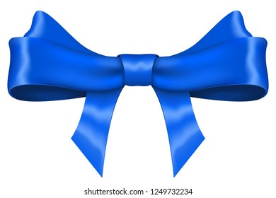 Blue ribbon bow. Shiny 3d symbol. Vector illustration isolated on white background
