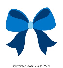 A blue ribbon with a blue bow is tied in a bow. The ribbon is made of a shiny, smooth material and the bow is made of a similar material