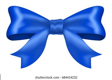 Blue ribbon bow. Vector 3d illustration isolated on white background