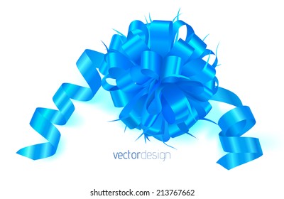 Blue ribbon and bow, vector illustration.