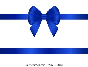 Blue Ribbon Bow. Vector Illustration Isolated on White Background. 
