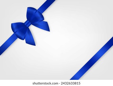 Blue Ribbon Bow. Vector Illustration Isolated on White Background. 